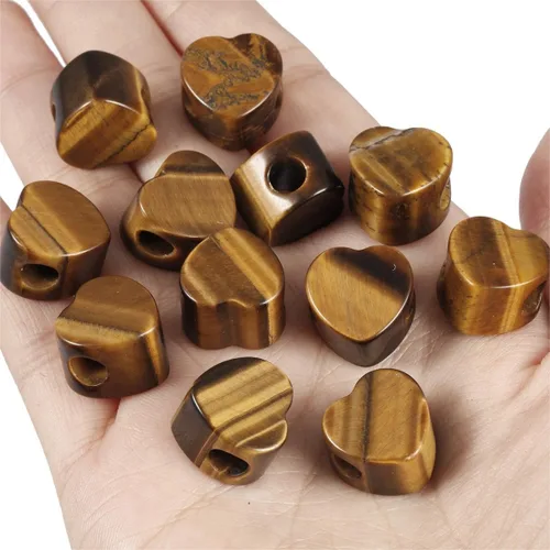 Miniatura 2 de TUMBEELLUWA Cuentas de piedra para la fabricación de joyas, cuentas sueltas con forma de corazón de cristal curativo con agujero grande, paquete