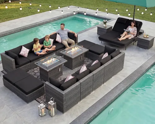 Miniatura 42 de NICESOUL Juego de muebles de patio para exteriores de 7 piezas con mesa para hoguera, gas natural y propano convertible, respaldo alto de 29.3