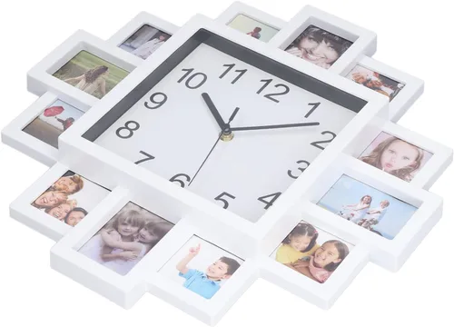 Lazmin112 Reloj de pared con marco de fotos blanco de 15.35 pulgadas, marco de fotos electrónico montado en la pared para hacer tu propio reloj de