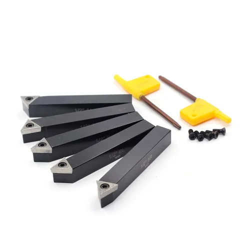 Miniatura 4 de OSCARBIDE 1/2 "Mini torno de carburo indexable portaherramientas de torneado 5 piezas/juego, herramientas de corte de torno de metal con insertos
