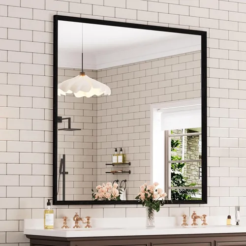 Miniatura 55 de WEER - Espejo de baño dorado, espejo de 40x32 pulgadas con marco de metal dorado cepillado, espejo de tocador de baño de oro para pared