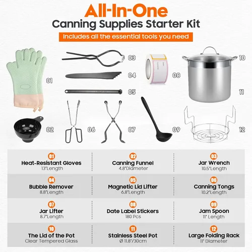 Miniatura 5 de Olla de Enlatado de Acero Inoxidable con Estante y Tapa, Gran Enlatador de Baño de Agua, Kit Inicial Completo de Suministros para Enlatado Casero