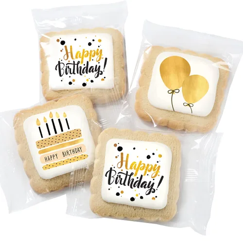Miniatura 2 de Galletas de feliz cumpleaños a granel, paquete de 24 unidades envueltas individualmente, regalos de fiesta, comida dorada para hombres, mujeres