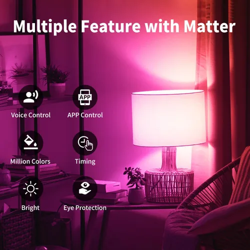 Miniatura 2 de ANWIO Matter - Bombillas inteligentes de 8.5 W (60 W de reemplazo) Bombilla LED A19 E26 compatible con la aplicación SmartThings, Alexa, Google