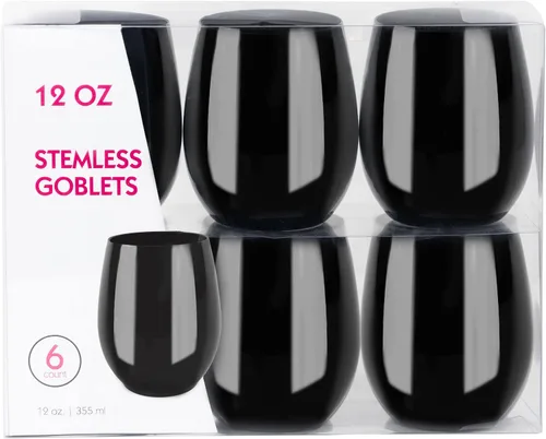 Miniatura 9 de PLASTICPRO Paquete de 12 copas de vino de plástico azules con borde dorado, sin tallo, desechables, de 12 onzas, sin BPA, inastillables, copas