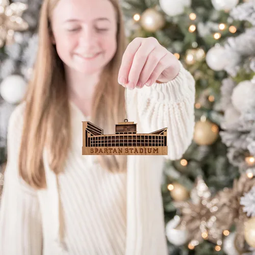 Miniatura 3 de Adornos para árbol de Navidad de la Universidad Estatal de Michigan, Spartan Stadium, Spartans Football, licencia oficial de la NCAA, decoración