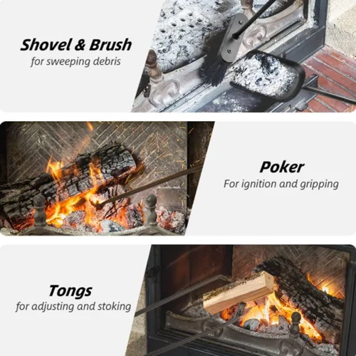 Miniatura 4 de Juego de herramientas para chimenea de alta resistencia para interiores con soporte de 31.5 pulgadas, cepillo extra largo de 23.6 pulgadas, póquer