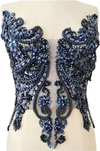 Miniatura 13 de Apliques de encaje hechos a mano con diamantes de imitación para coser en cuentas y lentejuelas para accesorios de ropa de vestido, (verde)