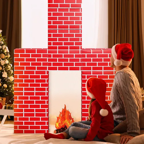 Miniatura 5 de Fullhawl Chimenea de cartón de invierno 3D de 39 x 59 pulgadas, chimenea artificial de invierno con llama de fuego 3D, telón de fondo falso