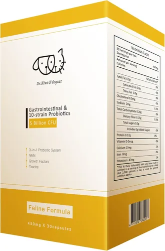 Dr. Kiwi O'dogcat Probióticos para gatos | Apoya la salud intestinal, la diarrea, la salud digestiva y las alergias estacionales