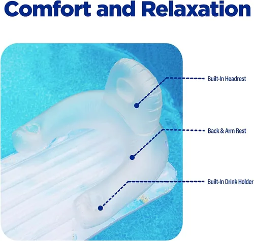Miniatura 4 de Galvanox - Flotador de piscina para adultos, sillón reclinable inflable para nadar/broncearse, mármol azul
