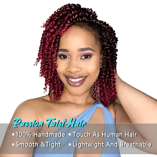 Miniatura 2 de Cabello Passion Twist – Cabello de ganchillo de 8 pulgadas para mujer, 8 paquetes de cabello rizado pretrenzado de ganchillo Passion Twists Tbug
