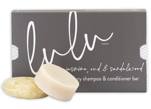 Lulu Candles Jazmín, Oud y sándalo | Juego de barra de champú y acondicionador | Fabricado en los Estados Unidos | Barra de champú de 3 onzas y