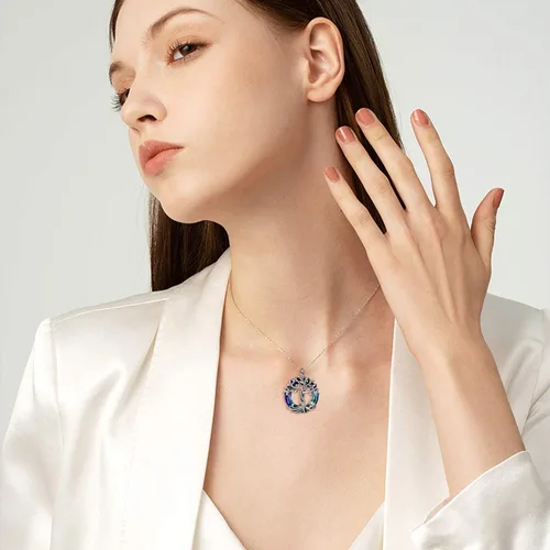 Miniatura 2 de TOUPOP Collar con colgante de árbol de la vida familiar de plata de ley para el día de la madre, con círculo de cristal, regalos para mujeres