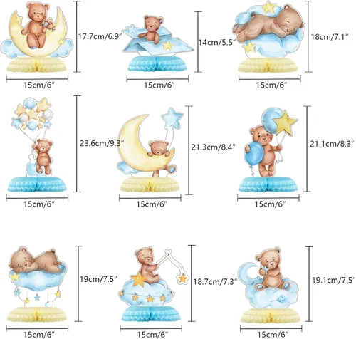 Miniatura 2 de 9 piezas de centro de mesa de oso para baby shower para niños, decoración de fiesta de niños, recortes de globos de oso pequeño, decoración de mesa