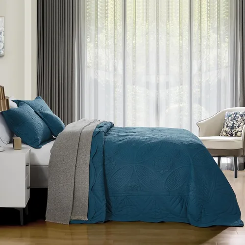 Miniatura 2 de DaisyHuang - Juego de cama de tamaño completo - Juego de edredón moderno y contemporáneo, costura real, reversible, ligero, 5 piezas, azul