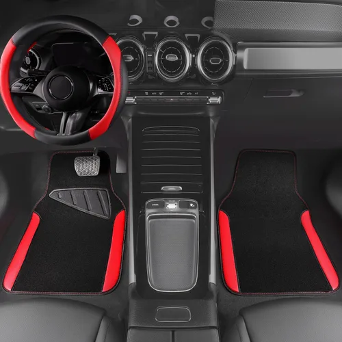 Miniatura 2 de CAR PASS Funda para volante de cuero sintético y alfombrillas impermeables para auto, combo universal para el 95 % de sedanes, SUV, vehículos, Rojo