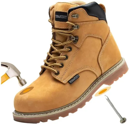 Miniatura 8 de Botas de seguridad laboral para hombre, de cuero Crazy-Horse duradero, con puntera de acero indestructible, impermeables y antideslizantes, mejor
