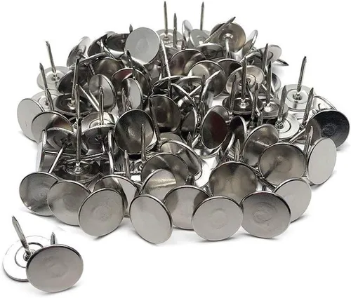 Miniatura 14 de 100 tachuelas de tapicería de cabeza plana, decoración de muebles para el hogar, clavos de tapicería, tachuelas para pulgar, tono plateado