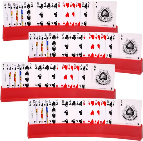Miniatura 6 de Juego de 4 tarjetas de juego para niños mayores, soporte de dominó, soportes de plástico para tarjetas manos libres para Canasta, fiestas de póquer