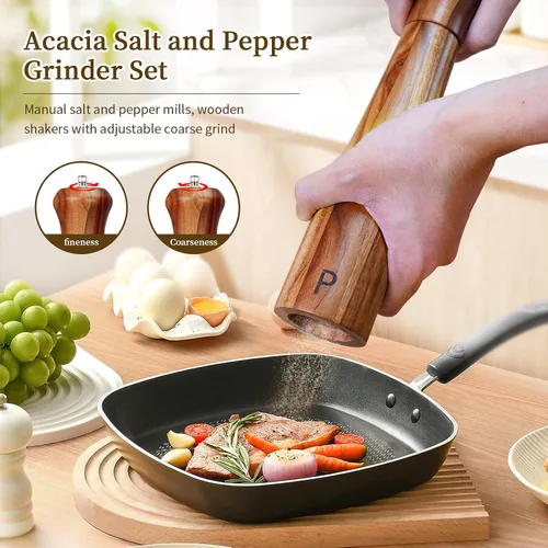 Miniatura 2 de Paquete de 2 Molinillos de Sal y Pimienta de Madera de Acacia de 10 Pulgadas, Molinos Manuales de Sal y Pimienta, Molinillo de Sal Rellenable con 10