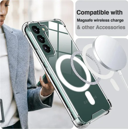Miniatura 3 de KIOMY Funda transparente para Samsung Galaxy S22 5G a prueba de golpes con bolsas de aire, esquinas de diseño híbrido, parte trasera de Magnético