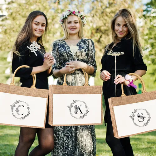 Miniatura 2 de JUSTOTRY Bolsa de mano con inicial, yute natural, grande, 13 onzas, personalizada, bolsa de lona con monograma, regalo para mujer K