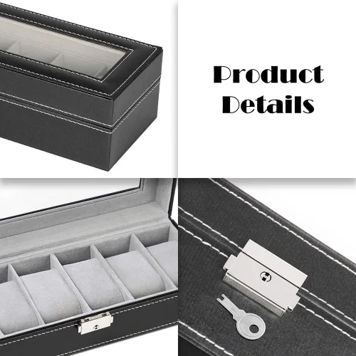 Miniatura 5 de NEX Caja de reloj organizador para hombres, de piel sintética superior de cristal para el almacenamiento de relojes