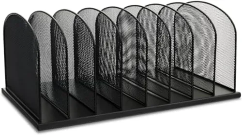 Safco Products Onyx Mesh 8 Sort Organizador de escritorio vertical 3253BL, acabado de recubrimiento en polvo negro, construcción de malla de acero