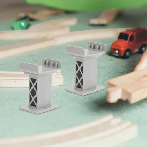 Miniatura 4 de jojofuny 6 soportes para puente de tren de madera, accesorios para pistas de tren, muelles de puente que mejoran la estabilidad y el juego creativo