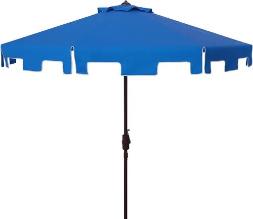 Miniatura 18 de SAFAVIEH Zimmerman - Sombrilla de patio con manivela de 9 pies para exteriores, toldo azul y blanco bebé, poste de aluminio marrón, cenefa
