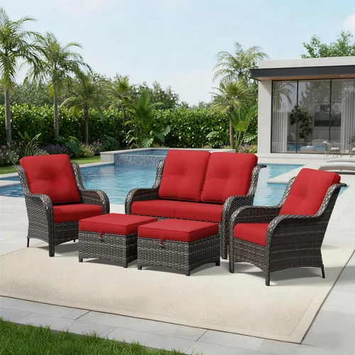 Miniatura 124 de Joyside Juego de sillas de mimbre para patio, juego de 3 piezas de mimbre para exteriores con 2 sillas reposabrazos y 1 mesa auxiliar para terraza