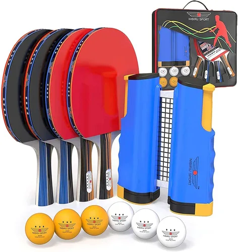 NIBIRU SPORT Professional Ping Pong Paddle Sets - 2 Player or 4 Player Table Tennis Paddles, Retractable Net, Pingpong Balls and Carry Bag Storage