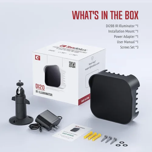 Miniatura 6 de DI20B IR Iluminador Luz de inundación infrarroja de largo alcance para cámara de seguridad (negro, con adaptador de corriente)