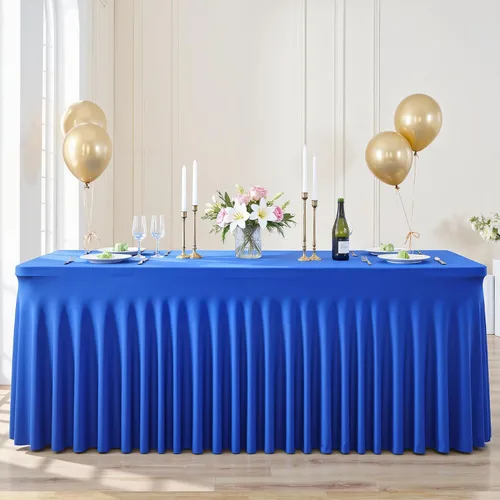 Miniatura 47 de Manteles de mesa de elastano azul bebé de 6 pies para mesas rectangulares, sin arrugas, rectangular, elástico, ajustable de 6 pies con falda