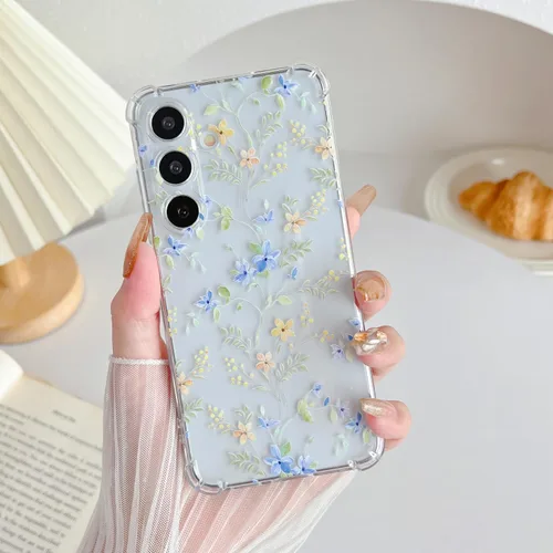 ZTOFERA Funda transparente para Samsung Galaxy S24 con bonito patrón de flores para mujeres y niñas, funda protectora a prueba de golpes, delgada,