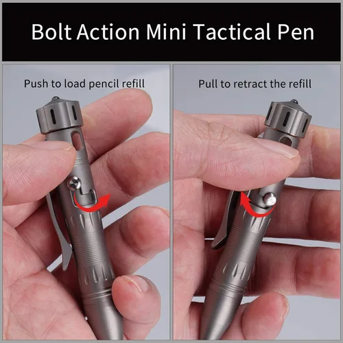 Miniatura 5 de MecArmy TPX10 Mini bolígrafo táctico de acción de perno de titanio con repuesto reemplazable, pequeño bolígrafo táctico EDC con cola giratoria