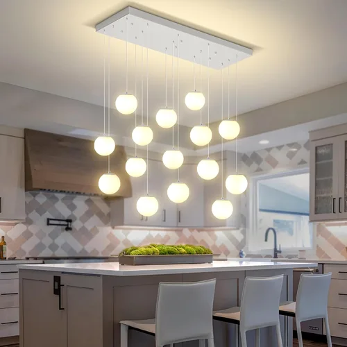 Miniatura 37 de ykolupty Escalera LED de 10 luces LED moderna con globo de cristal, lámpara colgante grande para techos altos, accesorios de iluminación de entrada
