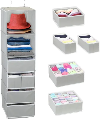 Simple Houseware Organizador de armario colgante de 6 estantes con 5 cajones de almacenamiento, gris