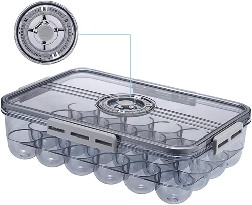 BSTKEY Soporte para huevos para refrigerador, contenedor de huevos con escala de tiempo, soporte para huevos con tapa para almacenamiento de cocina,