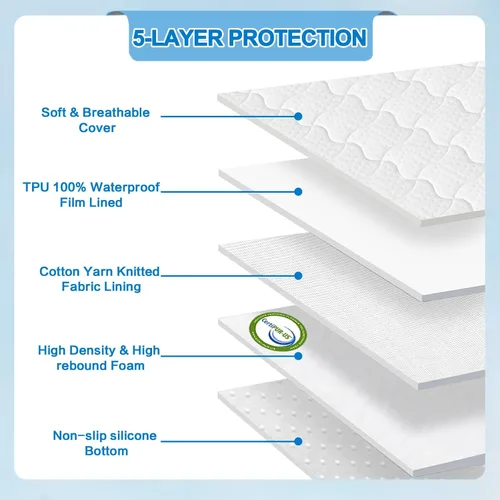 Miniatura 5 de Protector de colchón transpirable Pack and Play (38 x 26 x 1.5 pulgadas), protector de colchón impermeable con parte inferior antideslizante