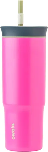Miniatura 14 de Owala Vaso de viaje aislado de acero inoxidable de triple capa con tapa resistente a derrames, popote y asa de transporte, sin BPA, 40 onzas