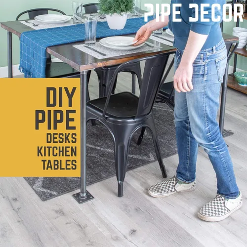 Miniatura 8 de PIPE DECOR - Brida de piso cuadrada de 1 pulgada, paquete de 4 unidades, hierro maleable, compatible con tubos de plomería de acero negro de un