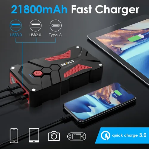 Miniatura 3 de Arrancador de batería para automóvil 12V, 6000A pico 21800mAh, paquete de refuerzo de batería automática con carga rápida USB 3.0, caja de salto
