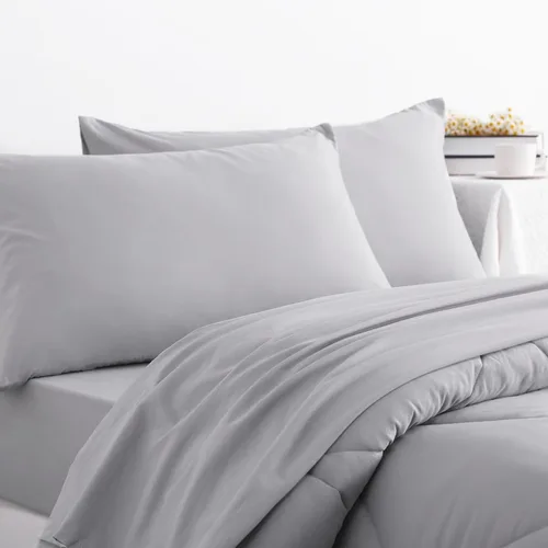 Miniatura 6 de NTBAY Juego de edredón Twin con sábanas, juego de ropa de cama Twin suave y transpirable de 5 piezas, cama Twin en una bolsa, juego de edredón Gris