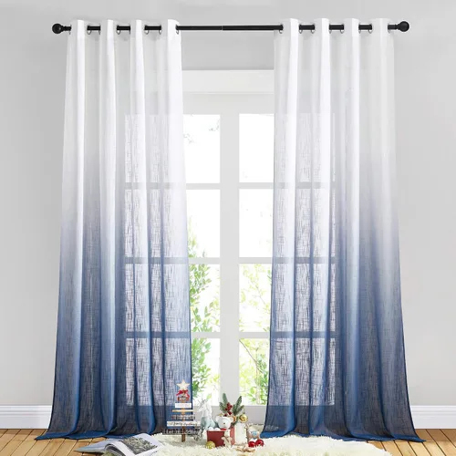 Miniatura 25 de NICETOWN Cortinas de lino sintético degradado para sala de estar, estilo noble con ojales, cortinas semitransparentes para niños, cortinas de Morado