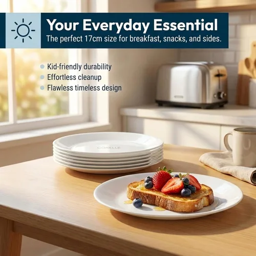 Miniatura 3 de Corelle Vitrelle - Juego de 6 platos para ensalada y aperitivos, vidrio de triple capa y resistente a las astillas, platos redondos ligeros de 6 3/4