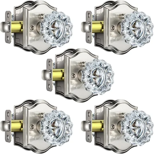 Miniatura 19 de Pomos de puerta de cristal para interiores, pomos de puerta de cristal de latón envejecido con cerradura para uso de privacidad, pomos de puerta