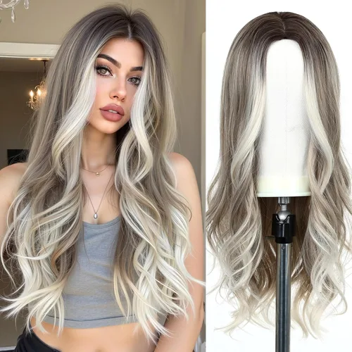 Miniatura 20 de Esmee Pelucas largas de color castaño rojizo ombré para mujer, peluca de cabello sintético ondulado y rizado natural para uso diario, fiestas