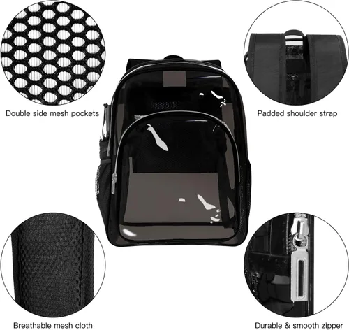 Miniatura 4 de Mochila transparente resistente Mochila transparente para trabajo de viaje de seguridad (negro)